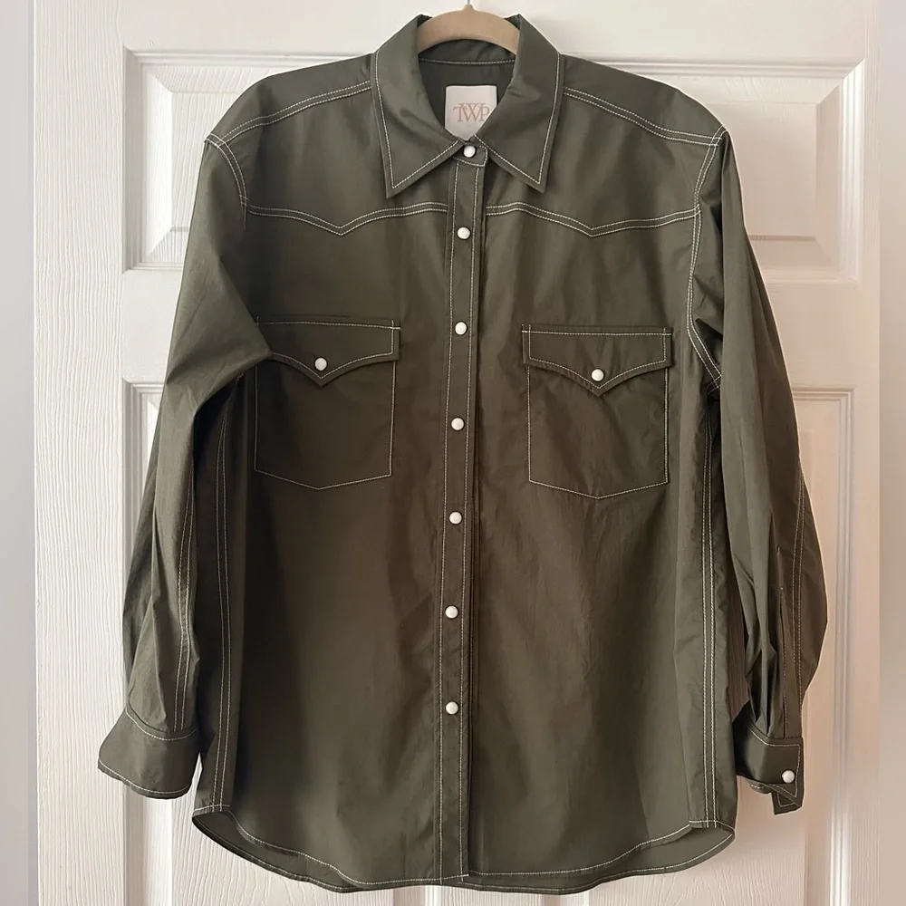 TWP Dutton Oversized Stretch Cotton Poplin Western Shirt  Olive - Picture 6 of 12